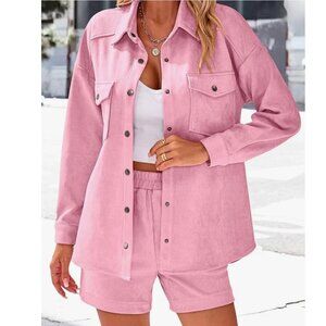 Kirundo Pink Oversized Shacket Button Down Long Sleeve Shirt Jacket Medium
